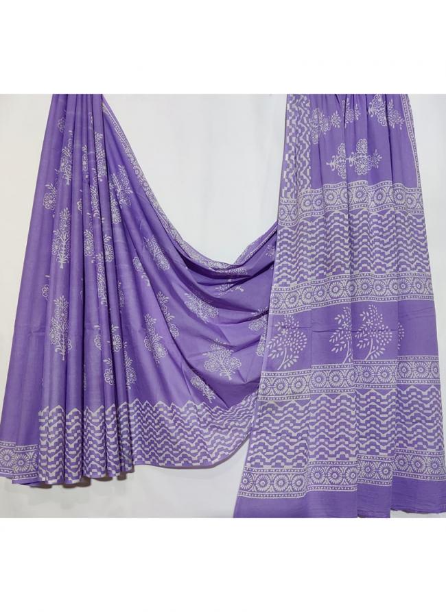 Cotton Mul Mul Purple Casual Wear Printed Saree